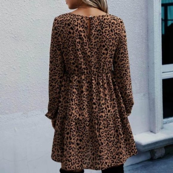 All Over Leopard Print Bishop Sleeve Dress - Picture 3 of 7